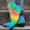 Stylish Rainbow Lace-Up Boots: Women's Colorful Sequins Decor Chunky Heel Boots for Fashion-Forward Dressers