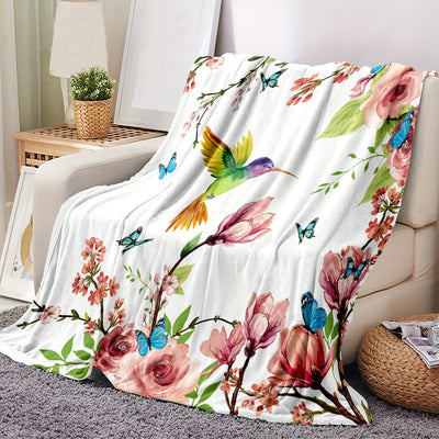 Nature's Symphony: Watercolor Bird and Floral Print Multi-purpose Flannel Blanket - A Cozy and Versatile Gift for Every Season