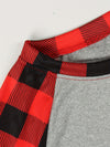 Fashionable and Cozy: New Year Plaid Print T-Shirt - A Must-Have Casual Crew Neck Long Sleeve Top for Women!