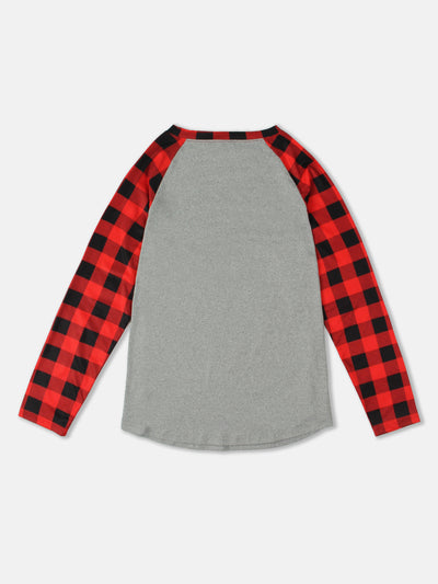 Fashionable and Cozy: New Year Plaid Print T-Shirt - A Must-Have Casual Crew Neck Long Sleeve Top for Women!