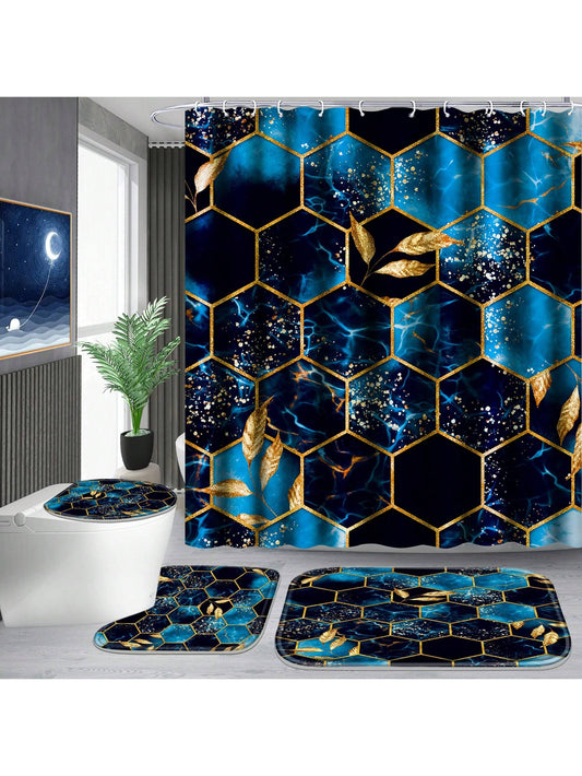 Experience luxury with our Sky Blue Honeycomb Marble 4-Piece <a href="https://canaryhouze.com/collections/shower-curtain" target="_blank" rel="noopener">Bathroom Set</a>. Made with high-quality materials and featuring a beautiful marble design, this set includes a shower curtain, rug, and two matching rugs. The perfect addition to any bathroom, providing both comfort and style.