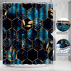 Sky Blue Honeycomb Marble 4-Piece Bathroom Set with Shower Curtain and Rugs