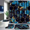 Sky Blue Honeycomb Marble 4-Piece Bathroom Set with Shower Curtain and Rugs