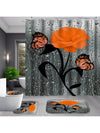 Orange Rose Romance: 4-Piece Bathroom Set with Shower Curtain, Rugs, Bath Mat, and Toilet Lid Cover