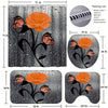 Orange Rose Romance: 4-Piece Bathroom Set with Shower Curtain, Rugs, Bath Mat, and Toilet Lid Cover