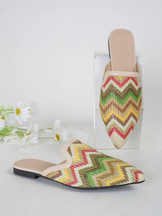 Colorful Holiday Flair: Stylish Woven Grass Pointed Toe Flats for Women