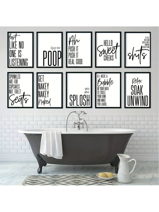 Introducing our Whimsical Bathroom Quotes Wall Art Set - the perfect touch to add personality to your space! Each piece features a unique and humorous quote to bring a smile to your face. Made with high-quality materials for long-lasting beauty. Transform your bathroom into a whimsical oasis with this charming set.