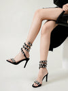 Sparkling Elegance: Rhinestone Rivet Decor Silver Stiletto High Heels for Wedding Party