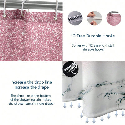 Pink Marble Bathroom Shower Curtain Set: Complete Bathroom Decor Package with Rugs and Mats