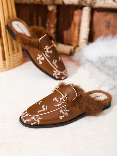 Brown Embroidered Half Slippers: Stylish and Comfortable Flats for Women