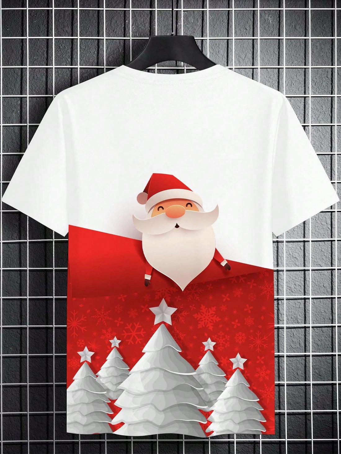 Festive Fun: Men's Christmas Printed Short Sleeve Shirt with Tree & Slogan Graphics