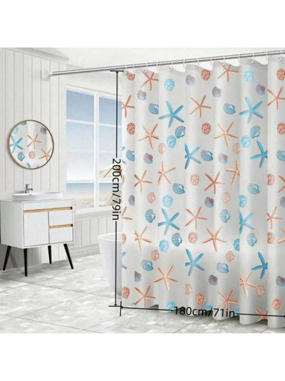 Starfish Splash: Waterproof and Mildew-Proof Shower Curtain with Metal Grommets