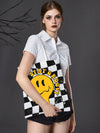 Smiling Face Gingham Canvas Tote Bag: Fun and Fashionable!