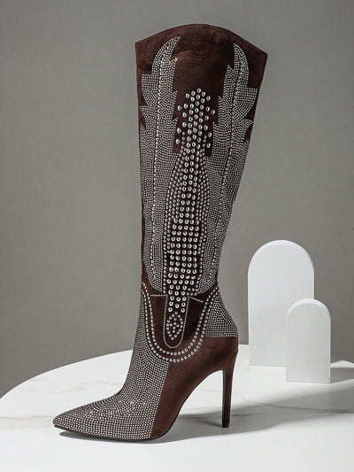 Sparkling Step: Elegant Rhinestone High Heel Boots