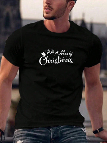 Stylish Men's Black Christmas Letter Printed T-Shirt: A Festive Wardrobe Essential