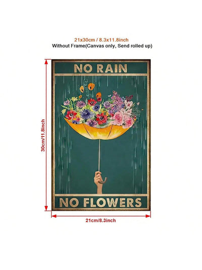 Whimsical Garden Flower Umbrella Canvas Painting for Home Décor