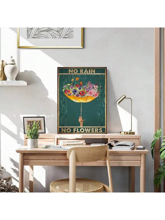 Whimsical Garden Flower Umbrella Canvas Painting for Home Décor