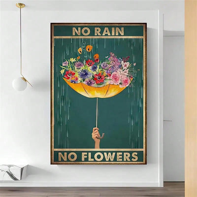 Whimsical Garden Flower Umbrella Canvas Painting for Home Décor