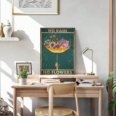 Whimsical Garden Flower Umbrella Canvas Painting for Home Décor