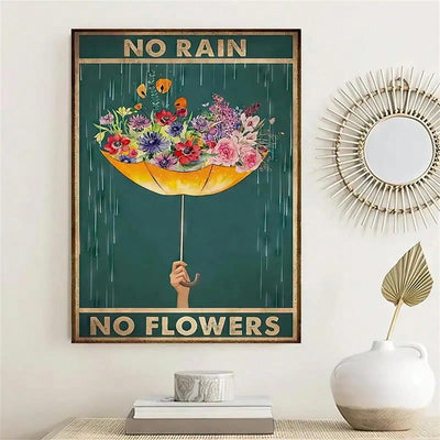 Whimsical Garden Flower Umbrella Canvas Painting for Home Décor