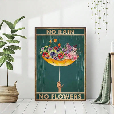 Whimsical Garden Flower Umbrella Canvas Painting for Home Décor