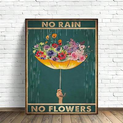 Whimsical Garden Flower Umbrella Canvas Painting for Home Décor