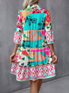 Geo Print Flounce Sleeve Ruffle Hem Smock Dress