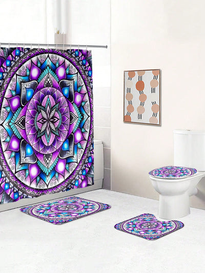 Bohemian Bliss Bathroom Set: Shower Curtain, Bath Mat, Toilet Cover