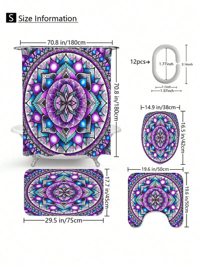 Bohemian Bliss Bathroom Set: Shower Curtain, Bath Mat, Toilet Cover