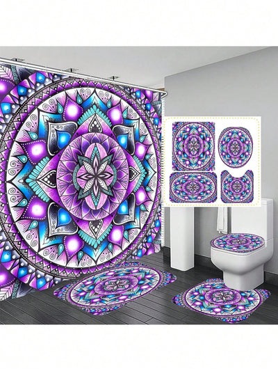 Bohemian Bliss Bathroom Set: Shower Curtain, Bath Mat, Toilet Cover