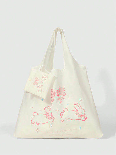 Adorable Rabbit 2pc Set: Storage Bag & Coin Purse - Perfect for Shopping!