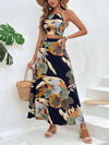 Tropical Summer Paradise Set: Backless Cami Top and Split Thigh Skirt