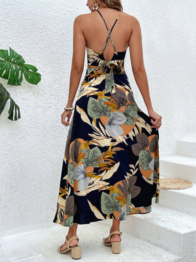 Tropical Summer Paradise Set: Backless Cami Top and Split Thigh Skirt