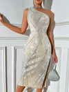 Shine Bright in the Women's One Shoulder Sparkling Sequin Party Dress