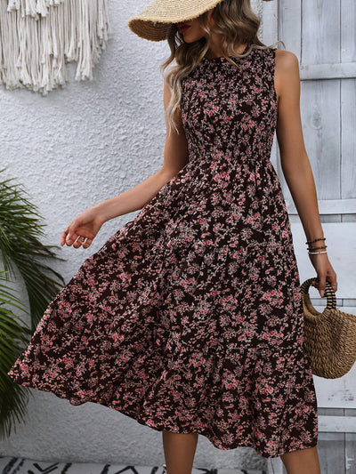 Summer Breeze: Small Floral Print Sleeveless Dress