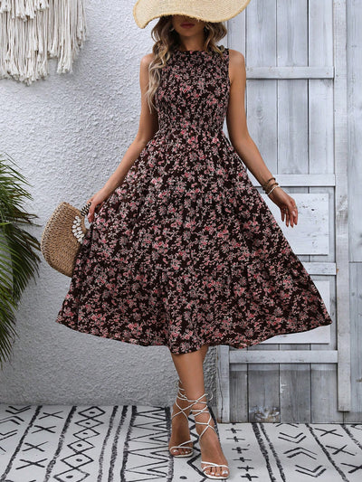 Summer Breeze: Small Floral Print Sleeveless Dress