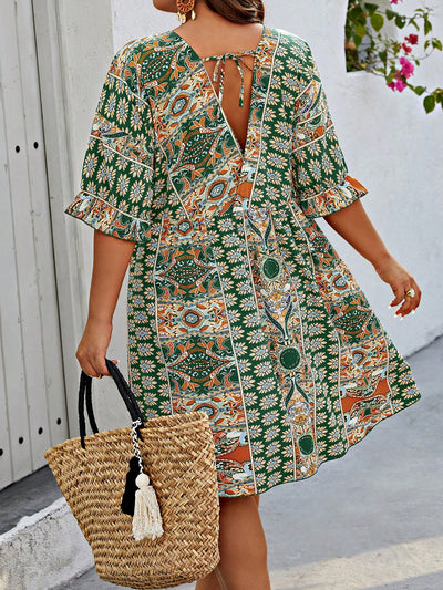 Boho Chic: Plus Size Printed Bell Sleeve Dress