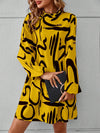 Chic Statement: Women's Lantern Sleeve Dress with All-Over Printed Pattern