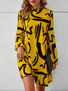 Chic Statement: Women's Lantern Sleeve Dress with All-Over Printed Pattern