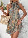 Summer Dream: Full Printed Halter Pleated Dress