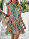 Summer Dream: Full Printed Halter Pleated Dress