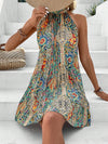 Summer Dream: Full Printed Halter Pleated Dress