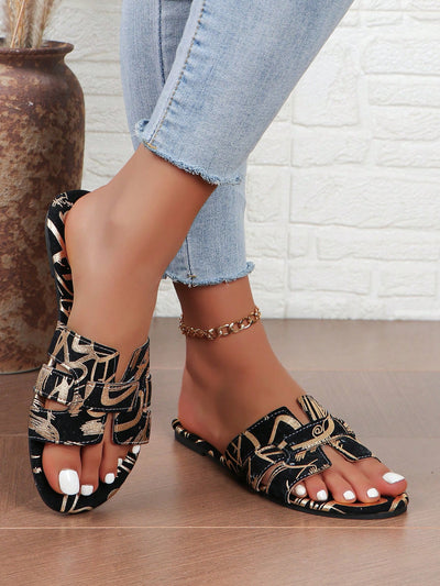 Summer Fun: Graphic Print Buckle Decor Slide Sandals for Fashionable Women