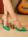 Fashionable European and American Style Pearl Decor Chunky Heel Shoes for Sexy Women