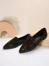 Shiny Gold Silk and Beading Detailed Pointed Toe Loafers: The Perfect Fashion Statement