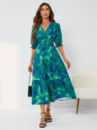 Boho Chic: Random Print Flared Sleeve Dress