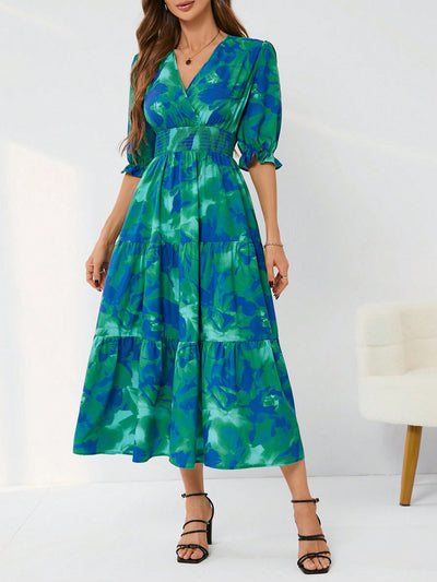 Boho Chic: Random Print Flared Sleeve Dress