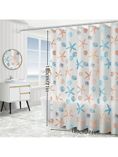 Starfish Splash: Waterproof and Mildew-Proof Shower Curtain with Metal Grommets