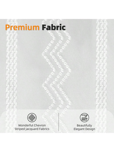 Boho Chic White Fabric Shower Curtain - Vertical Striped Design - 72x72 Inch