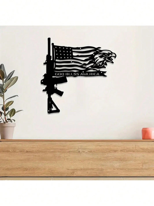 "Display your patriotic holiday spirit with this Rifle Flag <a href="https://canaryhouze.com/collections/metal-arts" target="_blank" rel="noopener">Metal Wall Decoration</a>. Made with high-quality metal, it celebrates the spirit of Christmas with a touch of American pride. A perfect addition to any home decor and a great way to showcase your love for your country during the holiday season."